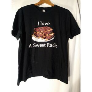 I Love a Sweet Rack Mens XL Graphic Shirt Tee BBQ Grill Ribs‎ Black Cook Out